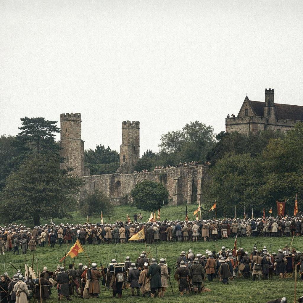 reenactment in front of Battle Abbey