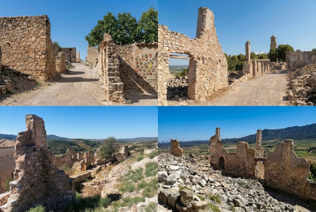 Bombed ruins of the Poble Vell de Corbera d'Ebre