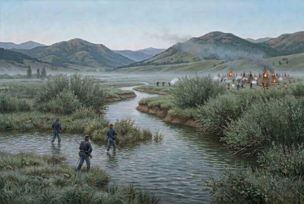 Fighting in the Nez Perce camp at the Big Hole, Montana, 1877